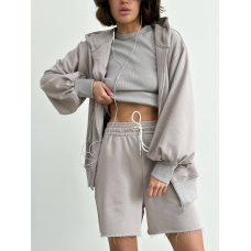 Gray three-piece shorts suit with hoodie and tank top