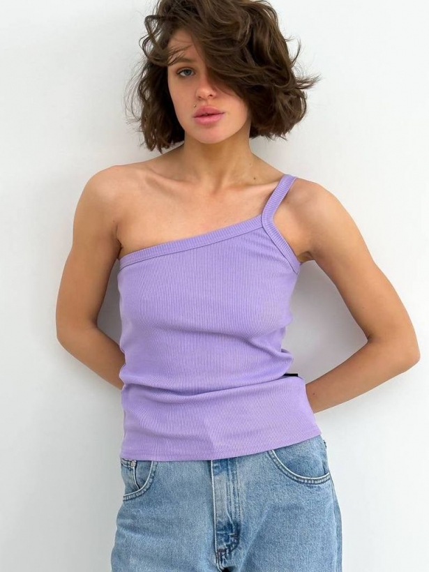 Lavender ribbed one shoulder thin strap tank top