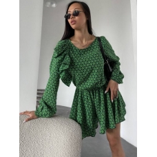 Green printed cotton shorts jumpsuit