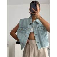 Blue cropped denim vest