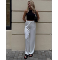 White silk straight pants