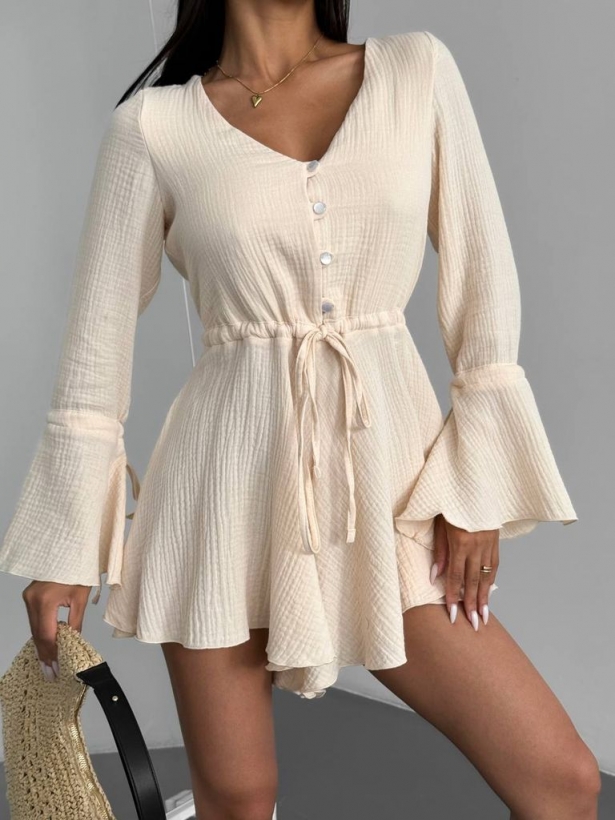 Muslin shorts jumpsuit with long sleeves