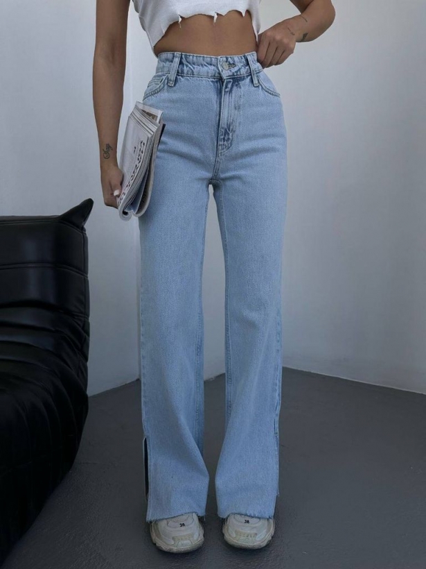 Blue palazzo jeans with side slits