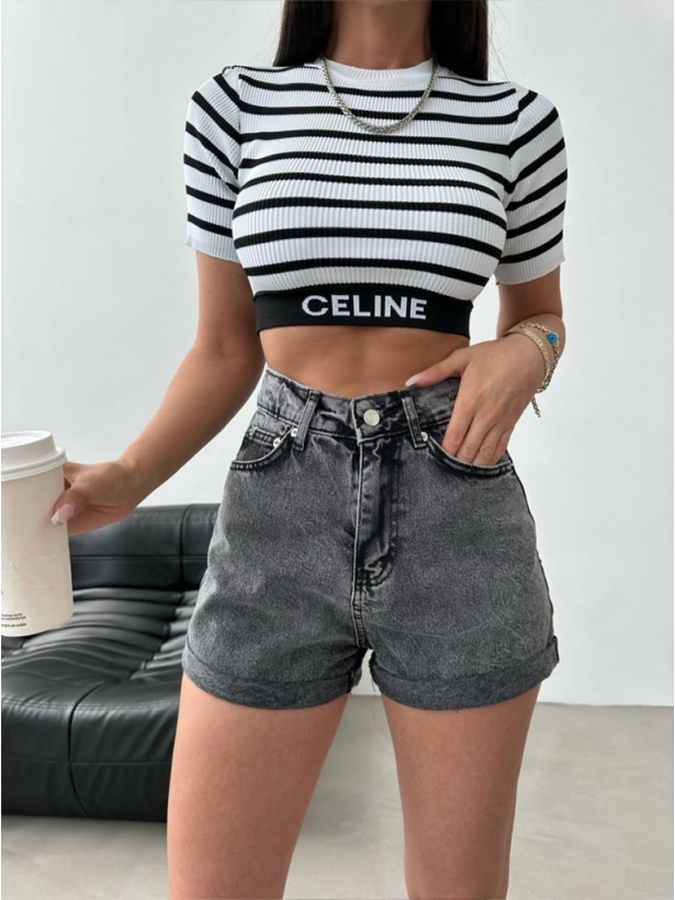 Graphite denim shorts with a hem