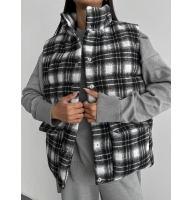 Black white check woolen quilted vest