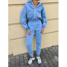 Blue warm tracksuit with crop hoodie