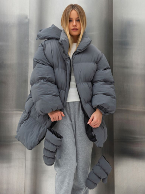 Графітовий зимовий пуховик з рукавицями