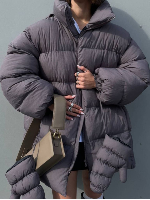 Графітовий зимовий пуховик з рукавицями