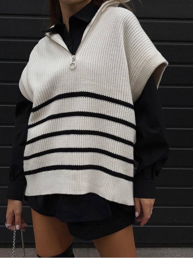 Knitted striped oversize vest