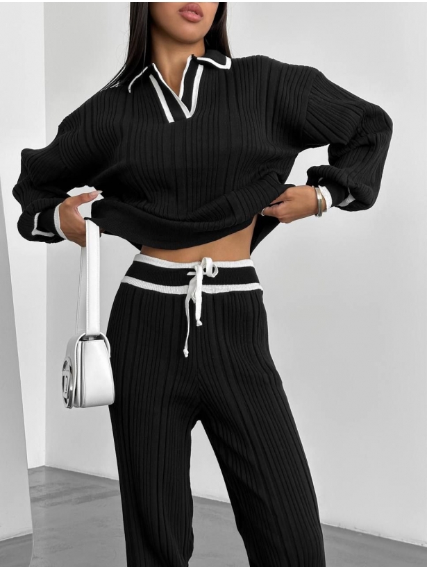Straight pants collar sweater knitted suit