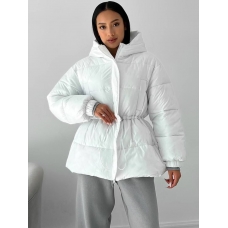Winter white down jacket with drawstring at the waist