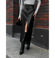 Long front slit  leather skirt