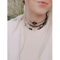 Braided Eye choker with natural obsidian stone