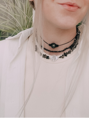 Чокер Око з натуральним каменем обсидіан