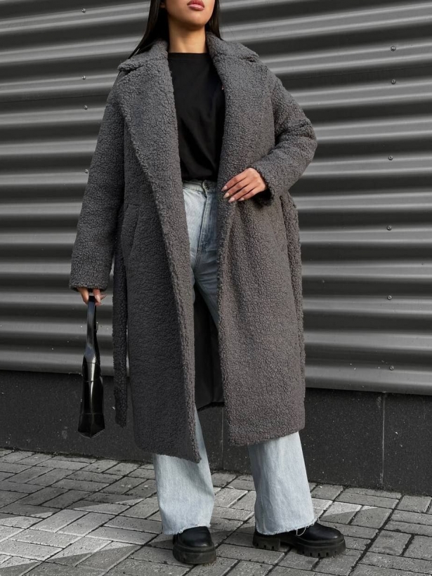 Teddy fur winter midi belt coat