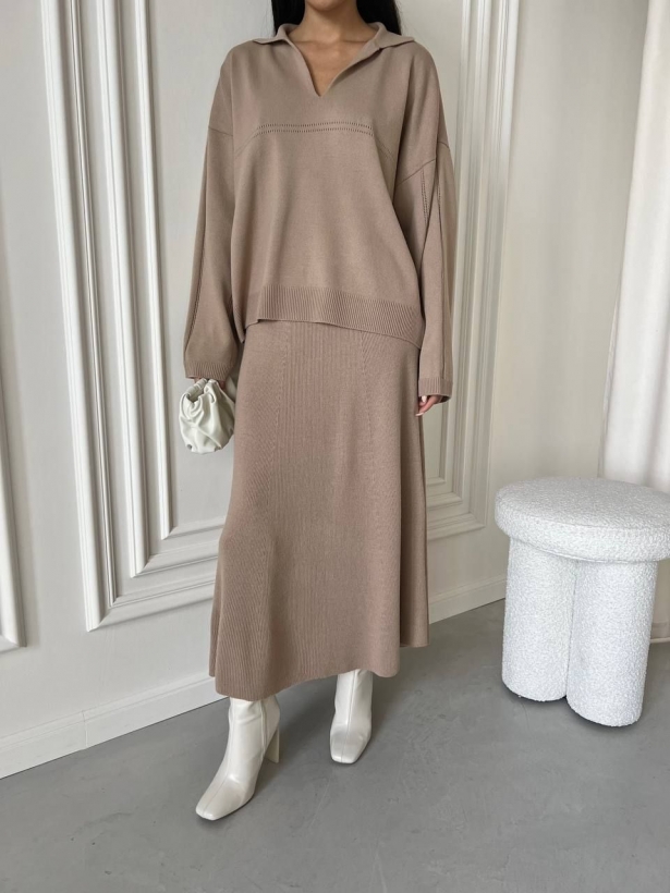 Knitted cotton long skirt suit
