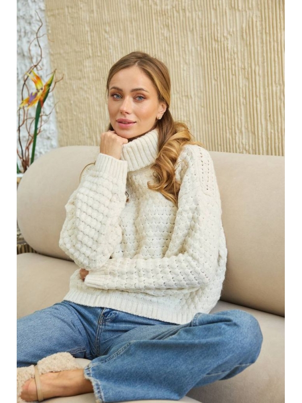 Openwork warm high neck sweater