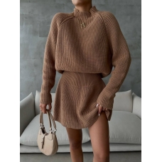 Knitted suit with trapeze mini skirt