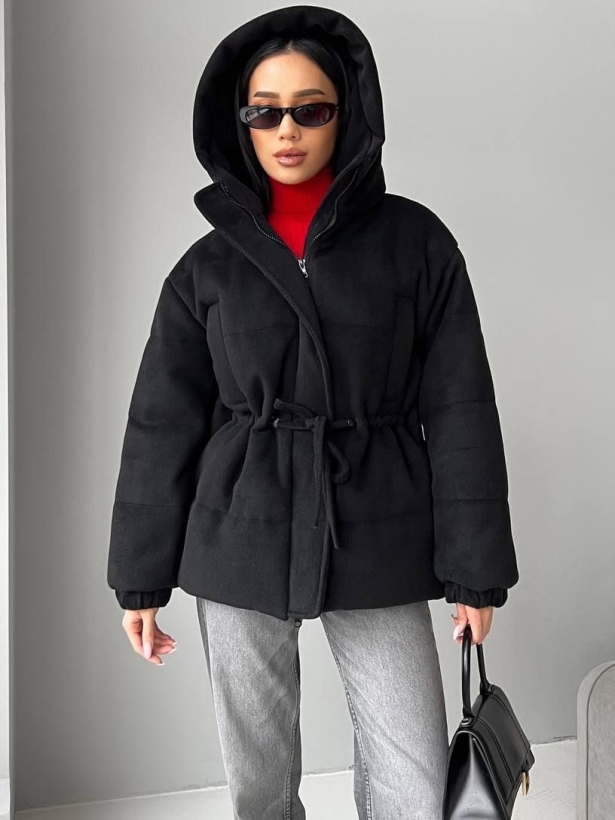 Woolen waist drawstring winter parka jacket
