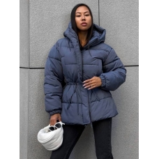 Dark blue winter jacket with a drawstring at the waist