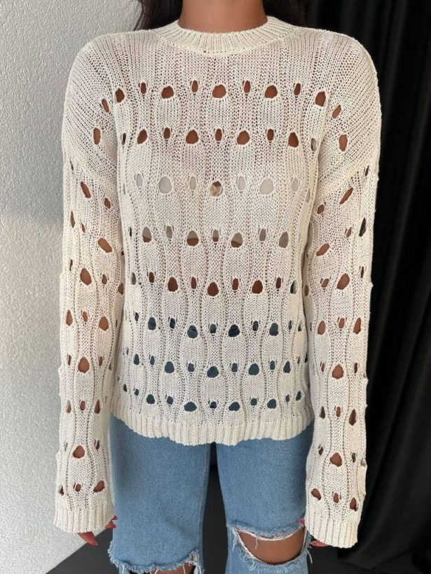 Cotton lightweight sweater with holes