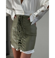 Leather mini skirt with lacing