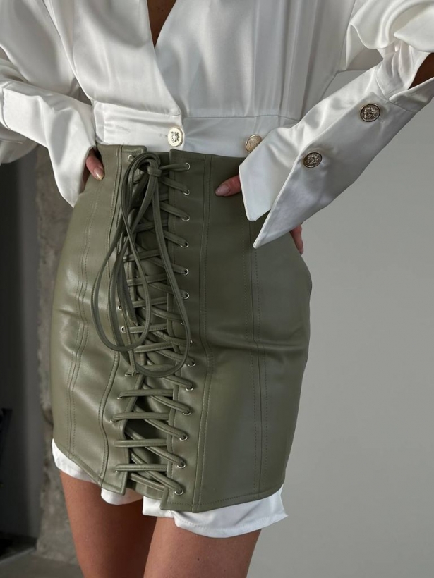 Leather mini skirt with lacing