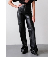 Leather straight trousers with decorative seams