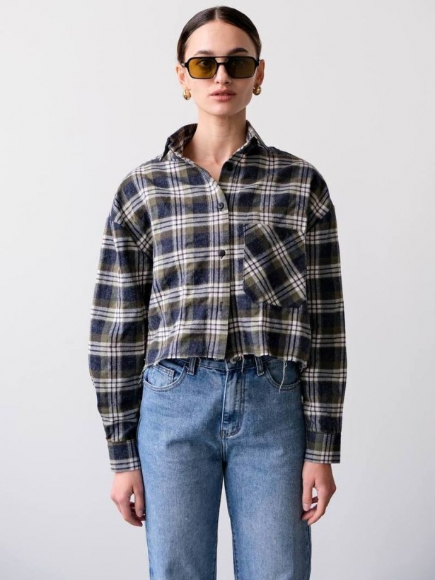 Cropped checkered flannel shirt