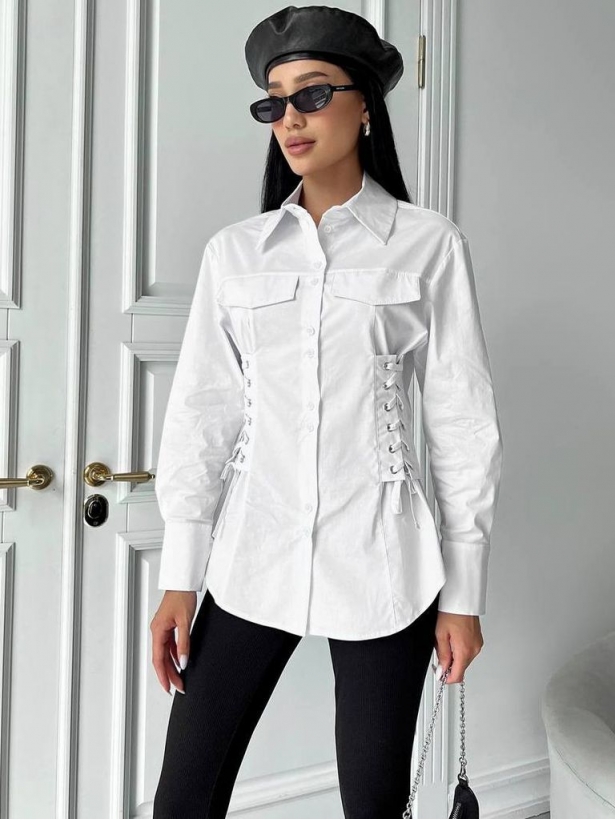 White cotton shirt with lacing