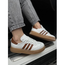 White brown stripes beige sole leather sneakers