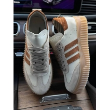 Beige brown suede stripes beige sole leather sneakers