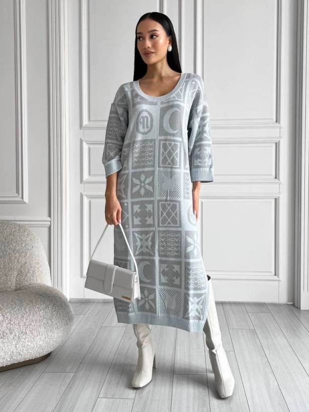 Knitted cotton tunic dress with ornament