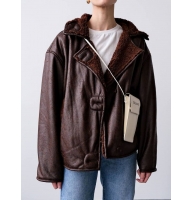 Vintage style brown leather sheepskin jacket
