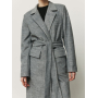 Сіре пальто міді з поясом та підплічниками