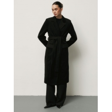Black midi coat with belt and shoulder pads