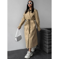 Single-breasted thick cotton midi trench coat