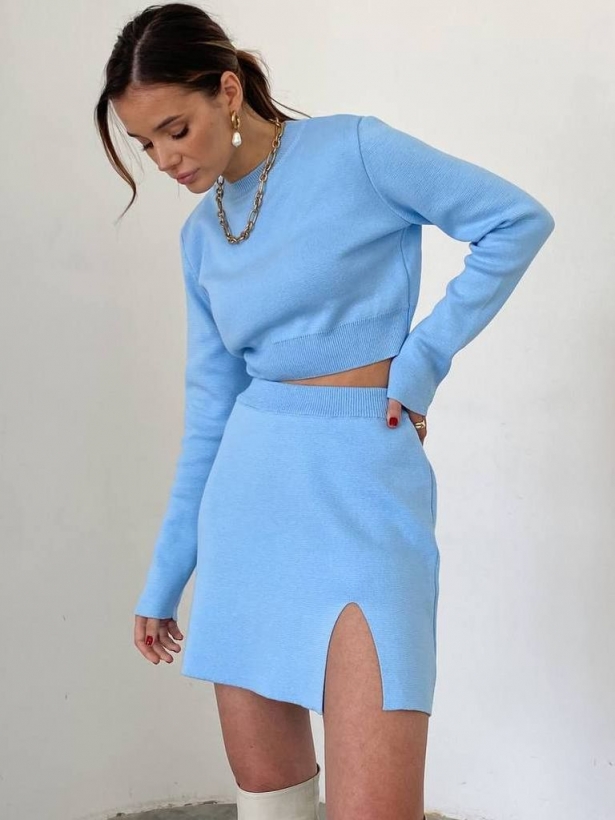 Cotton mini skirt knitted suit