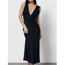 Чорна шовкова сукня комбінація з мереживом