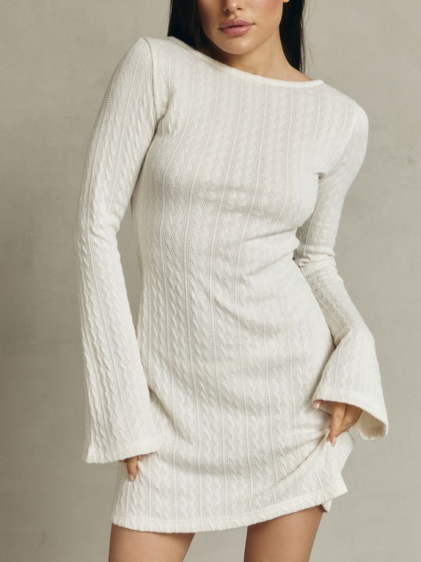 White cotton knitted back cutout mini dress