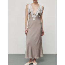 Beige silk lace lingerie style long dress