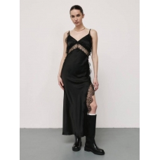Black silk lace thin straps dress 