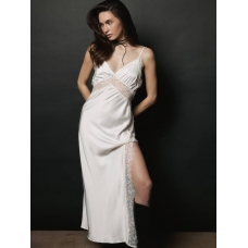 White silk lace thin straps long dress