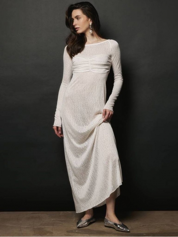 Transparent long sleeves accent bra maxi dress