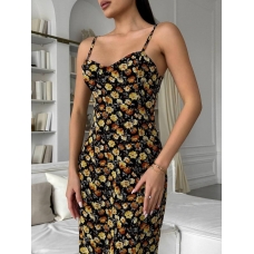 Black fitted chiffon floral strappy sundress