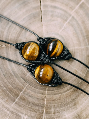 Чорний плетений чокер з каменем Тигрове око