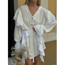 White flounces embroidery summer dress