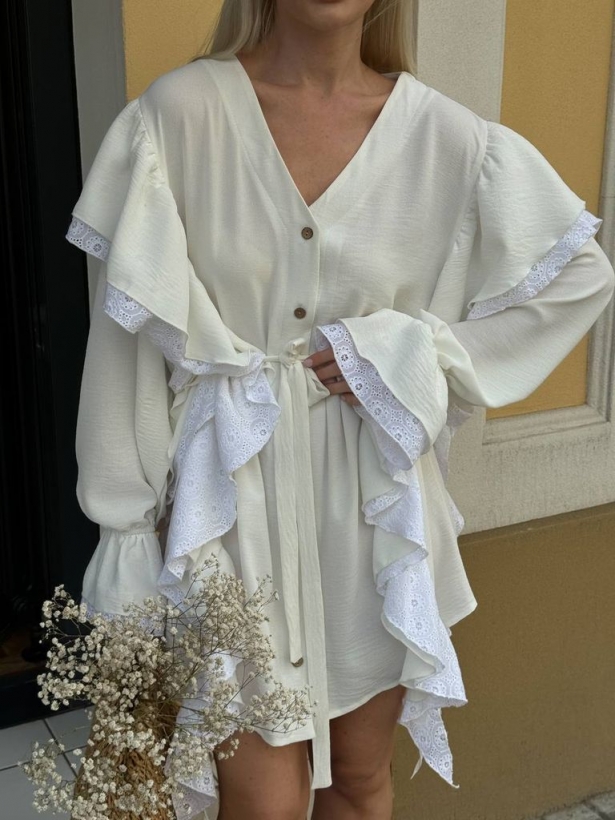 White flounces embroidery summer dress
