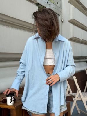 Блакитна подовжена лляна сорочка oversize