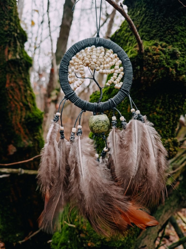 Mini dreamcatcher with tree of life and serpentine stone
